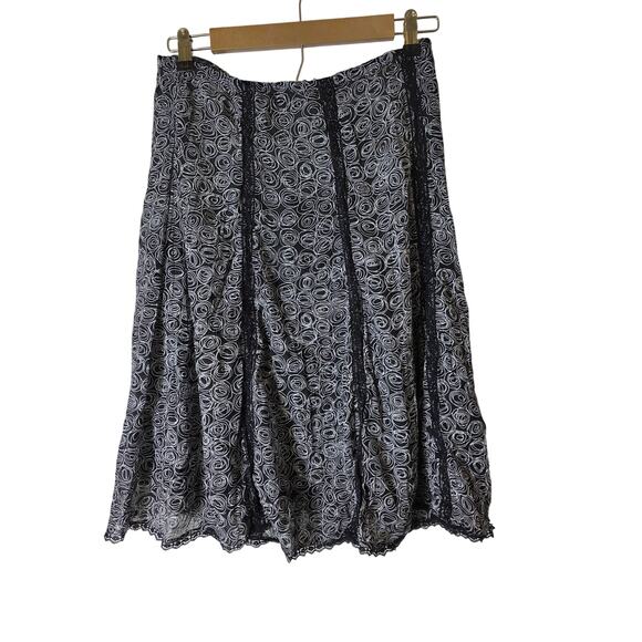BARANDA Black White Abstract Emo Casual Lacey Flowy Midi Skirt SZ M - Picture 1 of 10